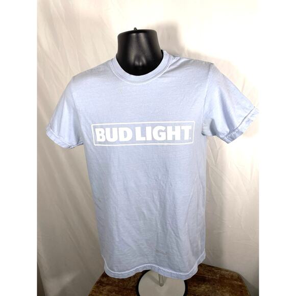 Bud Light Logo Tee Light Blue Size S Beer Promo Shirt - Picture 1 of 7